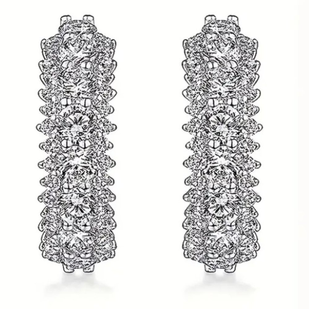 Silver Plated Sparkling Zircon Inlaid Elegant Minimalist Hoop Earrings Jewelry - Picture 4 of 5